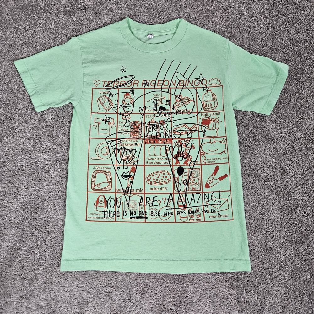 Terror Pigeon T-Shirt Adult Small Green Tee Bingo Experimental Pop Funcore Indie
